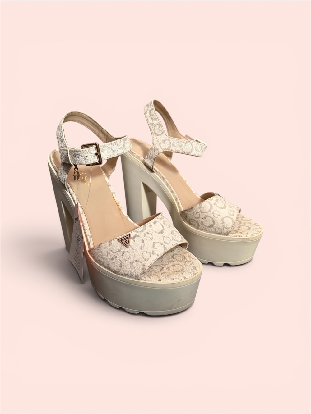 Guess Cream Platform Sandals with Ankle Strap